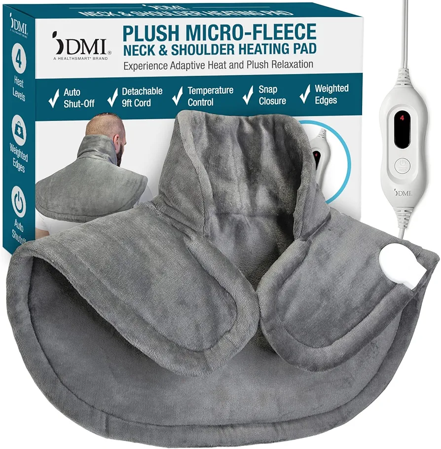 DMI Plush Micro-Fleece Weighted Heating Pad for Neck and Shoulders and Back (FSA/HSA) - 4 Heat Settings with Auto Shut-Off 9' Cord Electric Heat Pad | Soothe Stiff Muscles & Melt Away Stress