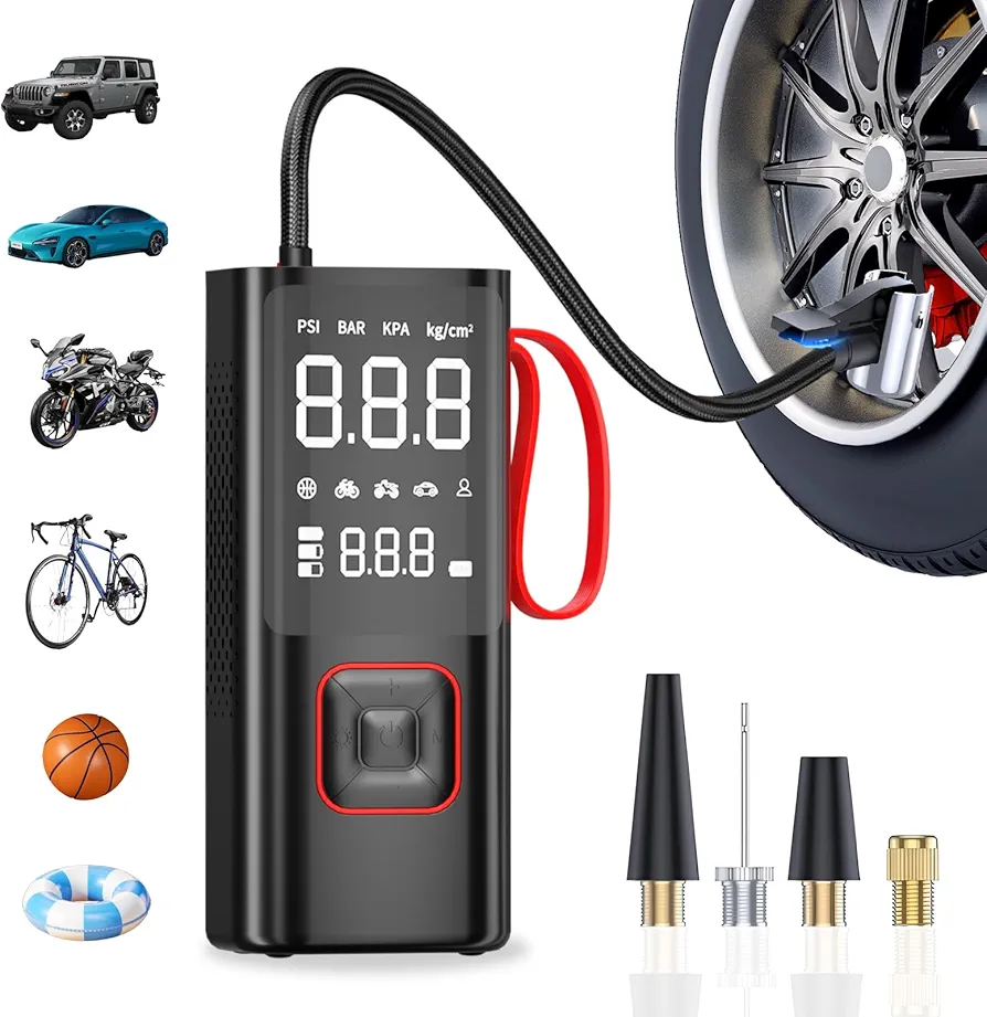 Tire Inflator Portable Air Compressor, 150PSI & 20000mAh Portable Air Compressor with Accurate Pressure Gauge, 3X Faster Inflation Cordless Air Pump for Car, Bike, Motorcycle, Ball