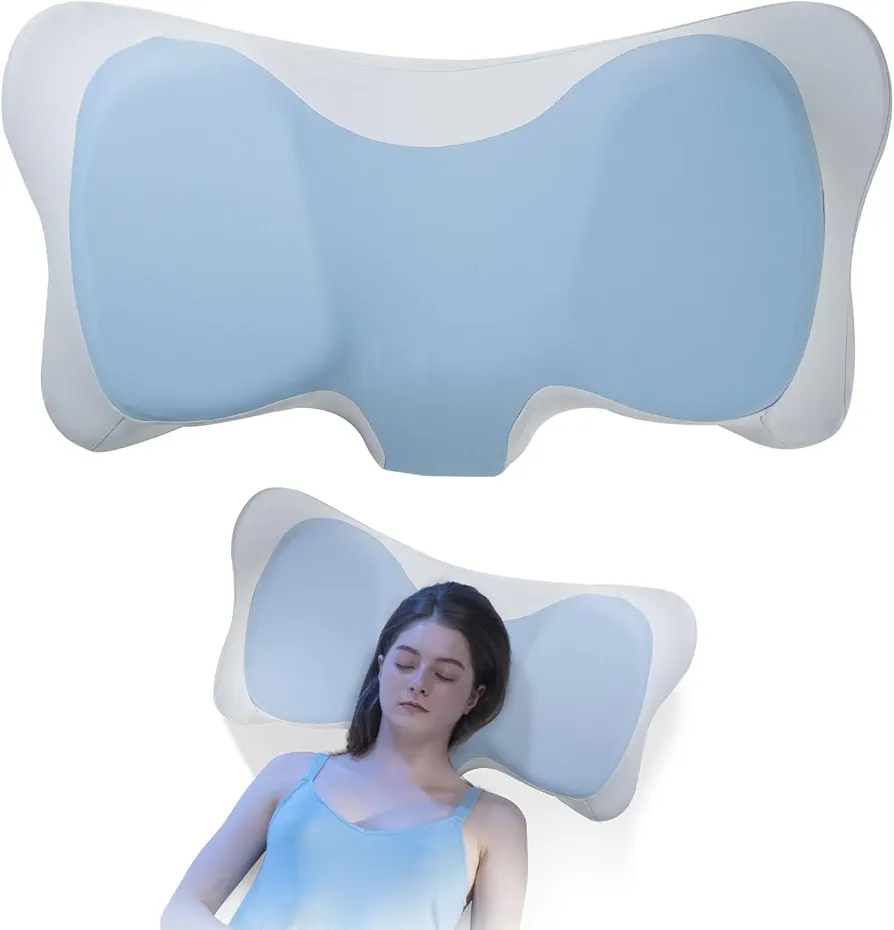 Cervical Pillow for Neck Pain Relief, Ergonomic Cervical Neck Pillow with Butterfly Shape, Firm Support Memory Foam Pillow for All Sleepers, Breathable Pillowcase, Blue