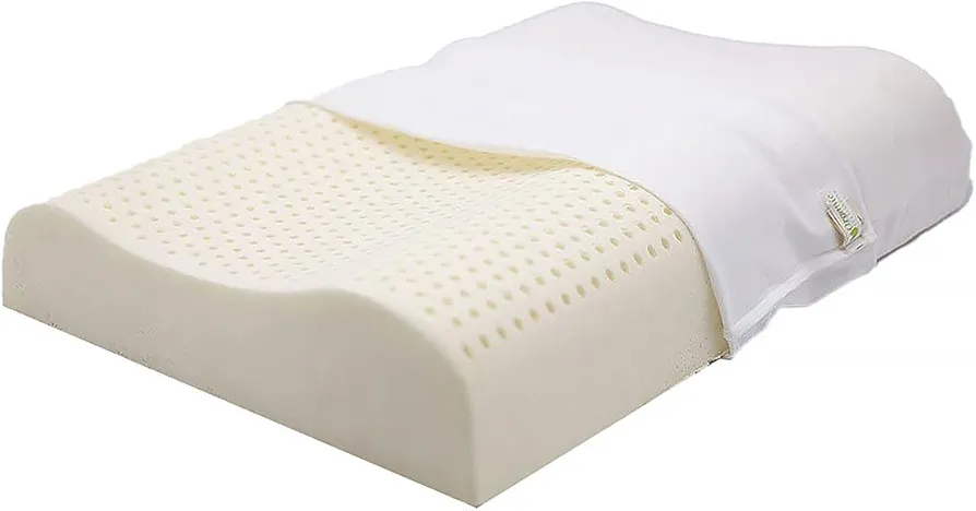OrganicTextiles Organic Contour Latex Pillow with Organic Cotton Cover (Low-Loft, Firm), GOTS & GOLS Certified, Bed Pillow for Sleeping, Neck Pain Relief, Head Support, for Side Back Sleeper