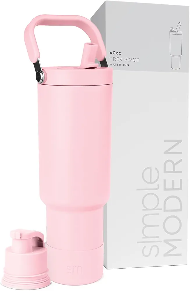 Simple Modern Trek Pivot | 40oz Flip Straw Tumbler with Handle | Water Bottle & Boot | Interchangeable Straw & Chug Lids | Insulated Stainless Steel Jug | Gym Sports Outdoors | Blush