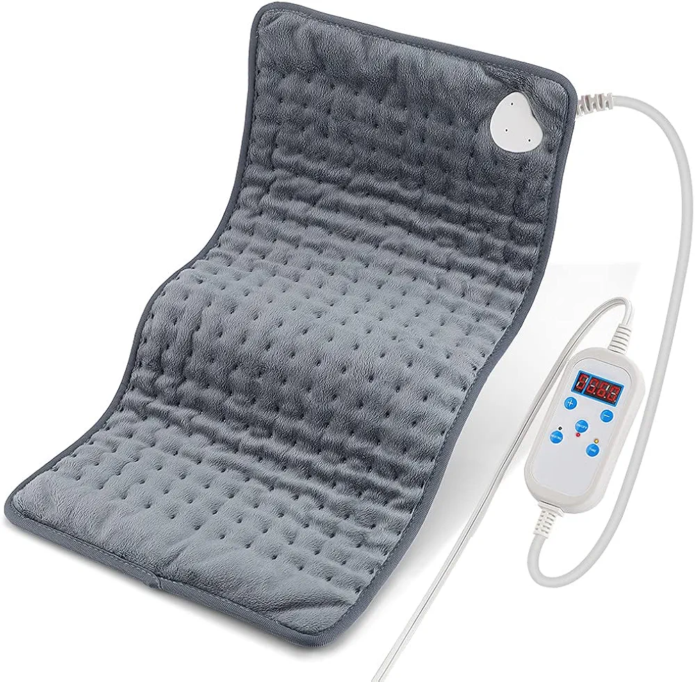 Electric Power Heating Pad for Fast Pain Relief Back Pain and Cramps - 4 Levels Heat time Settings, Machine-Washable, Ultra-Soft Microplush, Auto Shut-Off, and Moist Heat,12 Inch x 24 Inch (Grey)