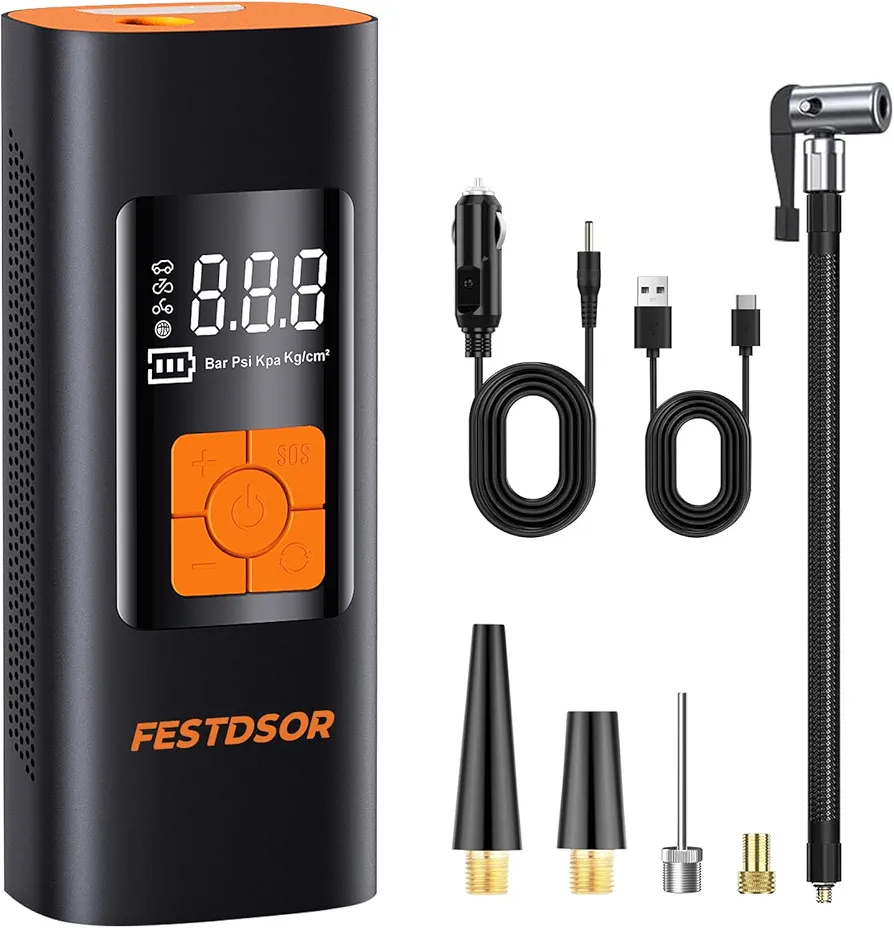 Tire Inflator Portable Air Compressor, Air Pump for Car Tires, 150 PSI Portable Tire Inflator With LCD Digital Pressure Gauge Air Compressor for Car, Bikes, Motorcycle, Ball