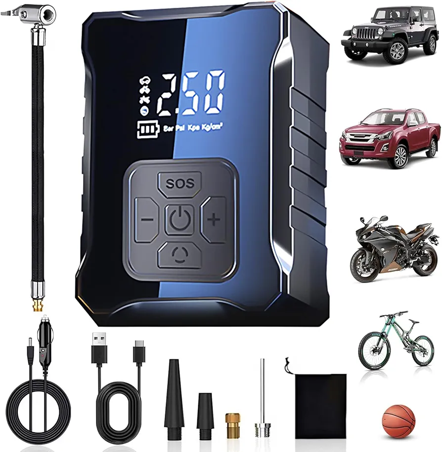 Tire Inflator Portable Air Compressor,150PSI Portable Air Compressor with Accurate Digital Pressure Gauge,2X Faster Inflation Cordless Air Pump for Cars,Bicycles,Motorcycles and Balls