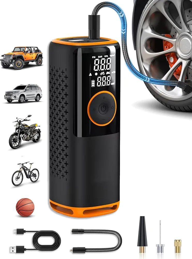Tire Inflator Portable Air Compressor, 150PSI 3X High-Speed Tire Inflator, Cordless Car Tire Inflator With Digital Pressure Gauge and Attachment For Car, Truck, Motorcycle, Bicycle and More