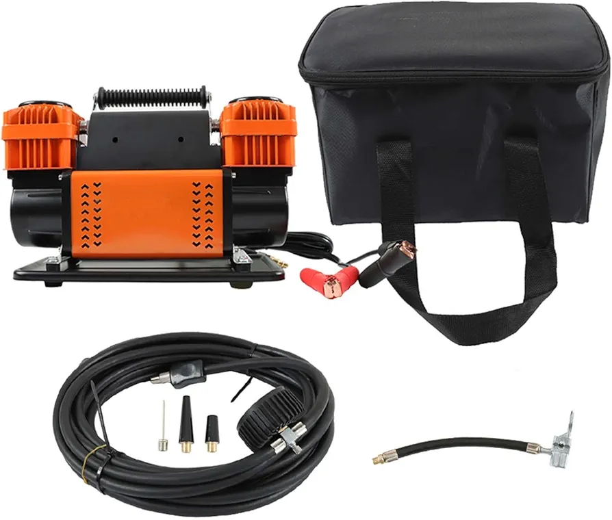 labwork 12V Portable Inflator 12.35 ft³/Min Dual Cylinder Air Compressor Kit for Truck Tires Heavy Duty Max 150 PSI