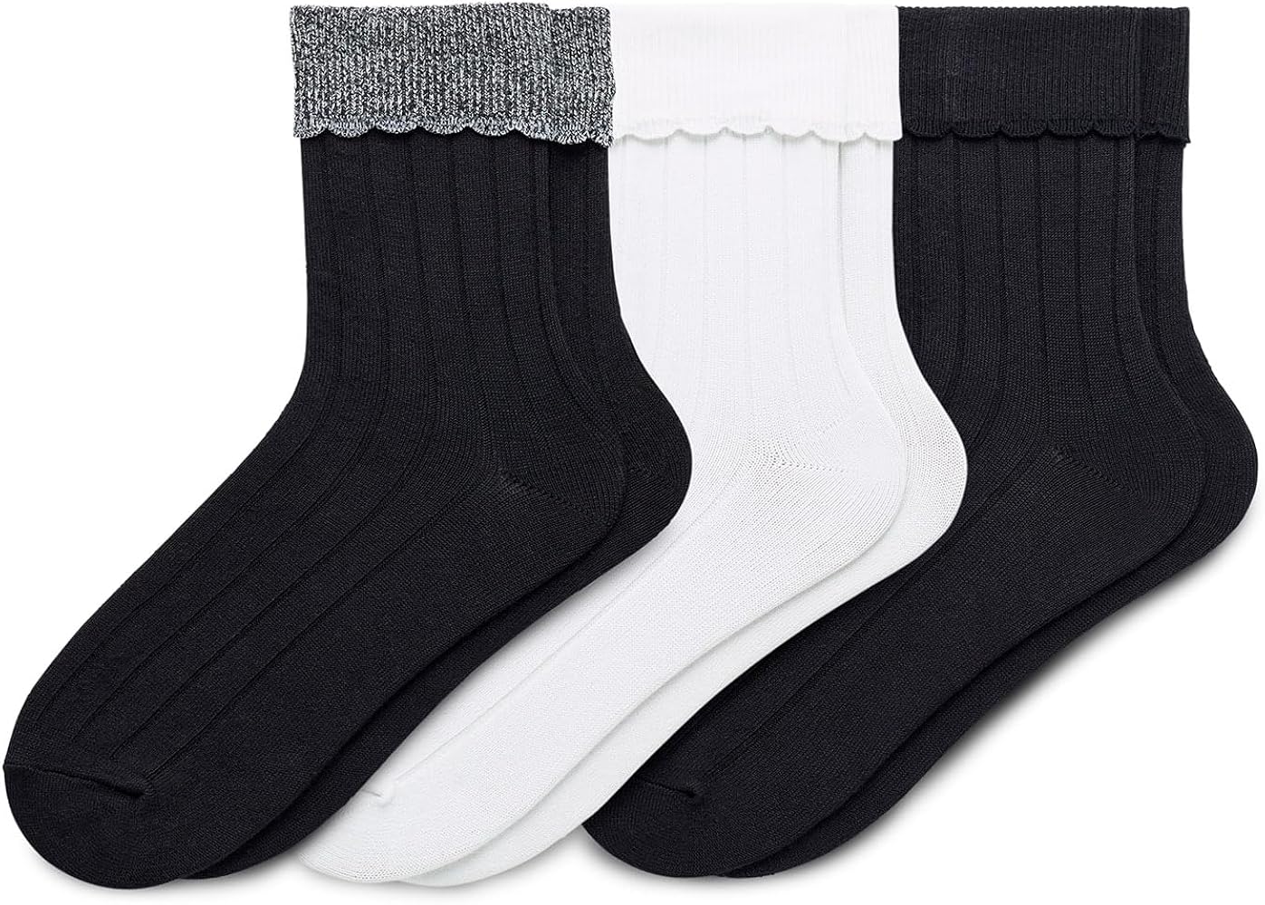 HUE Women's Scalloped Turncuff Sock 3 Pair Pack