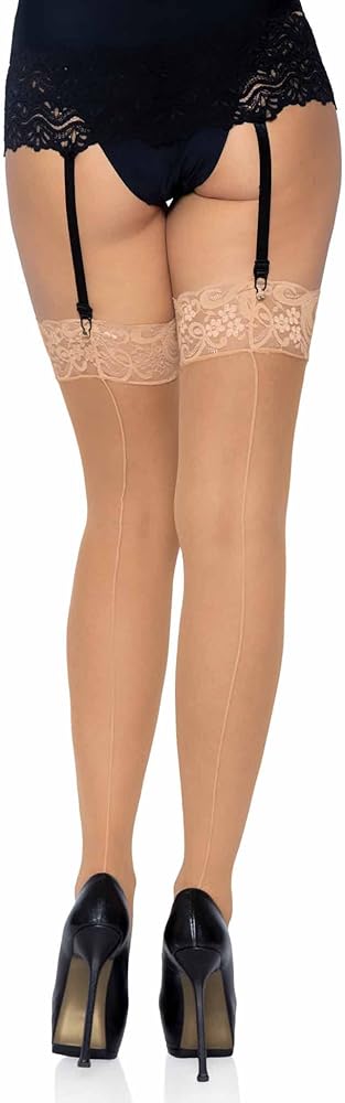 Leg Avenue Women's Sheer Lace Top Thigh High Stockings with Backseam