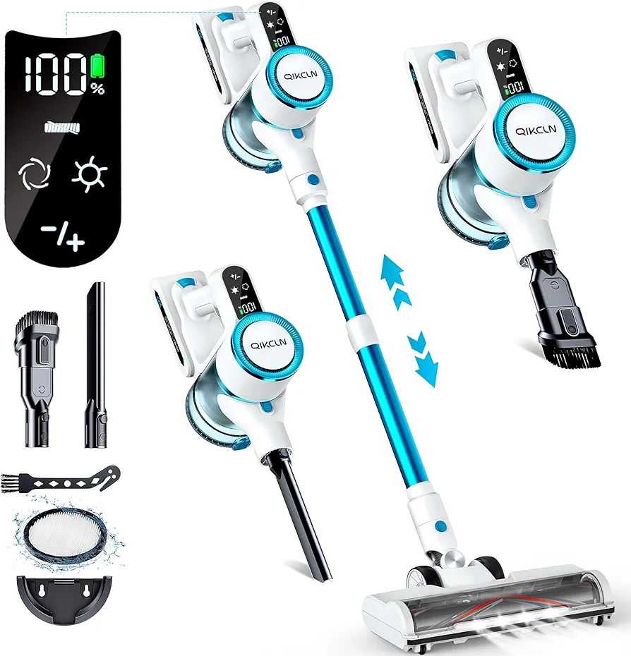 Cordless Vacuum Cleaner, 23Kpa Vacuum Cleaner with Rechargeable Battery, Household Vacuum with 40 mins Runtime and 2 Speeds for Pet Hair and Hardwood Floor Green