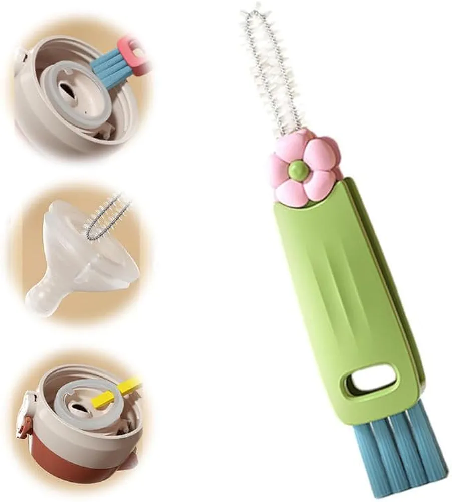3 in 1 Cup Lid Cleaning Brush, 2024 Multifunctional Crevice Portable Cup Lid Cleaning Brush for Bottle Gap Tight Spaces Cup (B-Green)