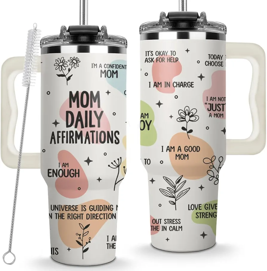 Christmas Gifts For Mom - Mom Daily Affirmations Tumbler 40Oz – Gifts for Mom's Birthday, Mother's Day, Expecting Mom Present, Momma Gifts from Daughters, Sons, Kids, Inspirational Mama Mug, Mommy Cup