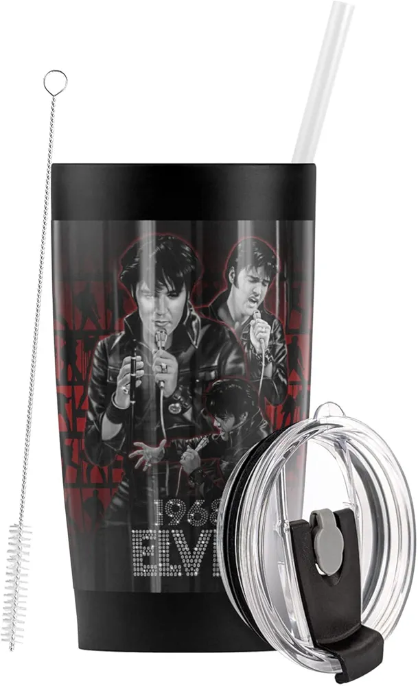 LOGOVISION Elvis OFFICIAL Comeback Performance Stainless Steel Tumbler with Straw and Flip Lid 20 oz Travel Mug/Cup, Vacuum Insulated & Double Wall with Leakproof Dual Lid