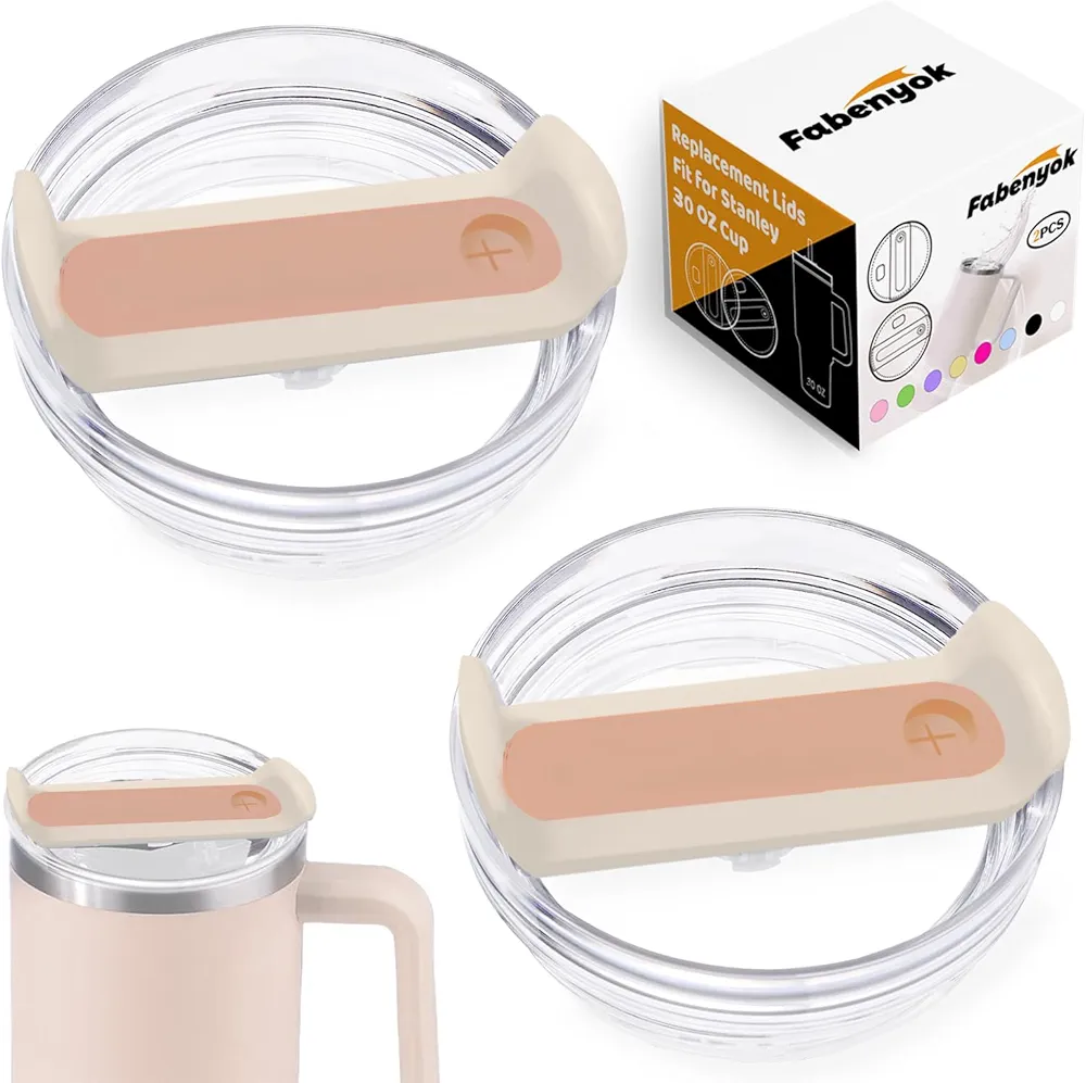 30 OZ Tumbler Lid Replacement Fit for Stanley Cup, 2 Pack Clear Replacement Lids Fit for Stanley Travel Tumbler, Spill Proof Tumbler Covers for Stanley Cup Accessories (Clear - Rose Quartz)