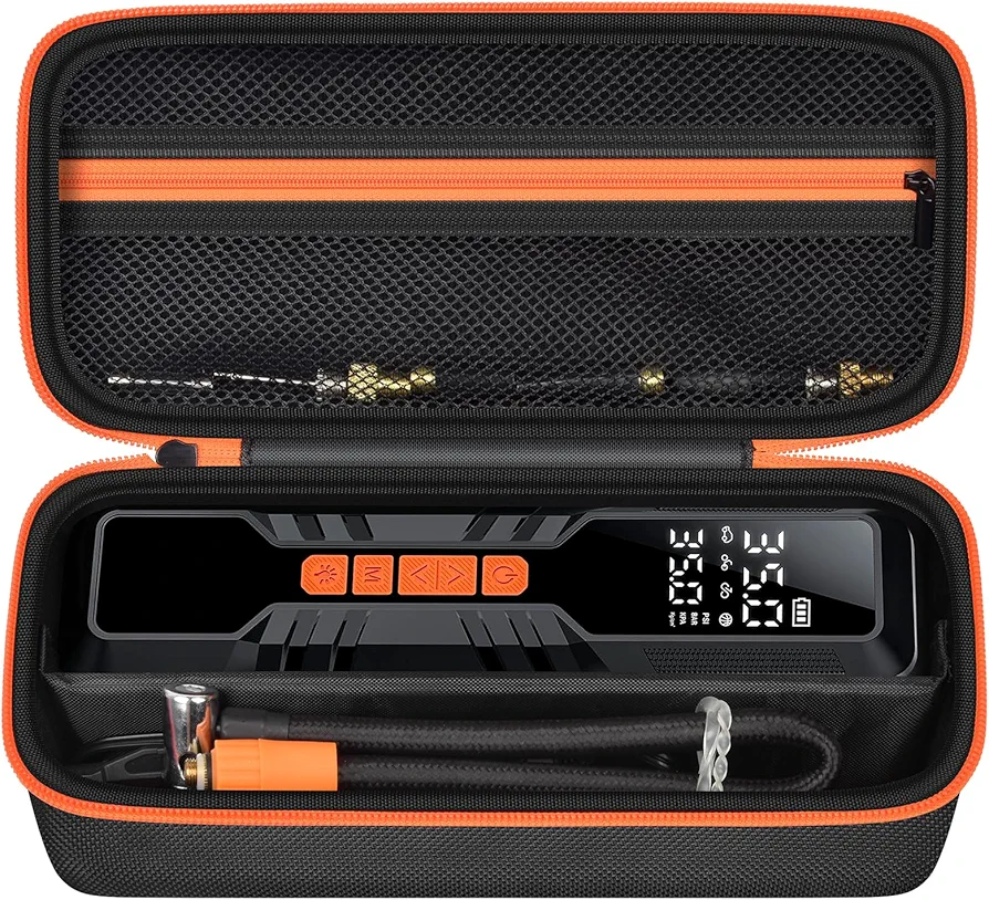 Travel Case Compatible with Hajomel Tire Inflator Portable Air Compressor 10000mAh, 4X Fast Air Pump for Car Tires, 150PSI Electric Tire Pump Storage Holder Organizer for Air Tube, USB Cable-Bag Only