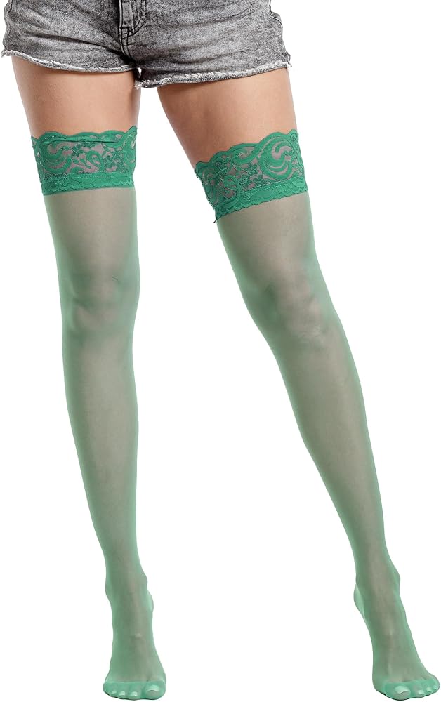 Lastclream Lace Thigh High Stockings for Women Naughty 10D Sheer Full Footed Socks Lingerie Silicone Anti-Slip