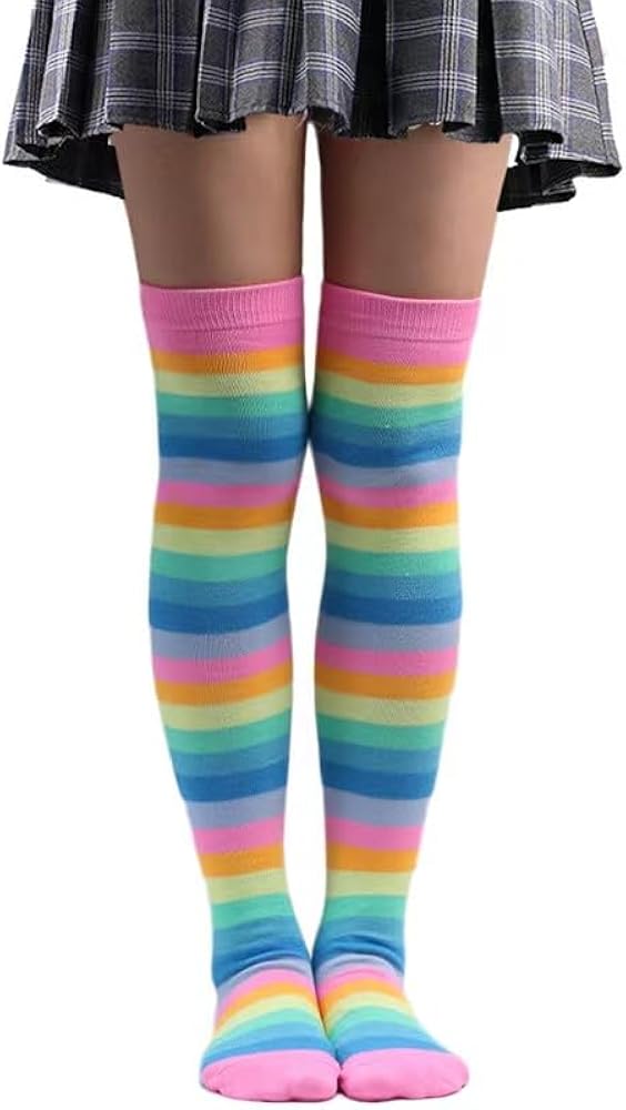 Rainbow Socks Women Striped Socks Knee Thigh High Stockings Leg Warmers Costume Accessories