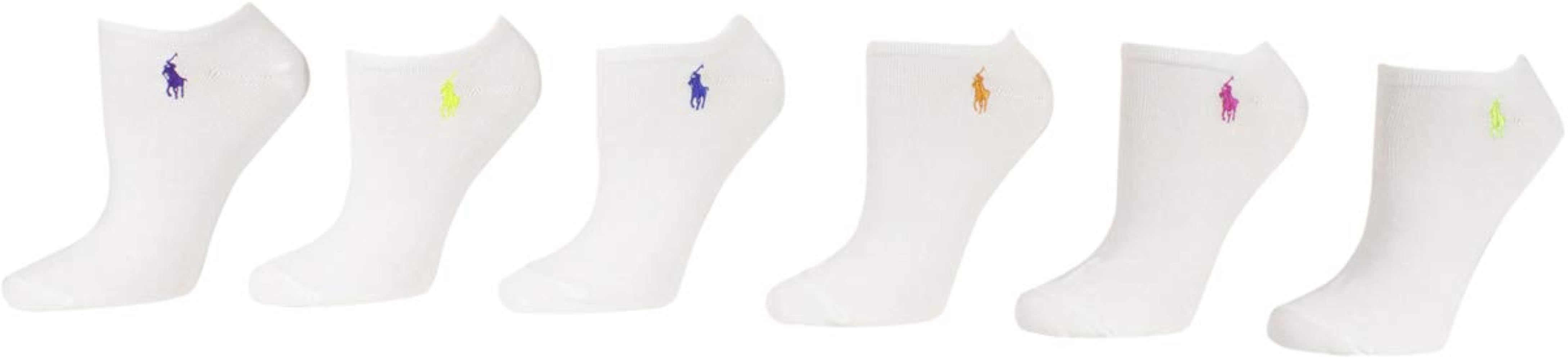 LAUREN Ralph Lauren 6-Pack Flat Knit Ultra Low Cut Socks White Assorted 9-11 (US Women's size 4-10.5)