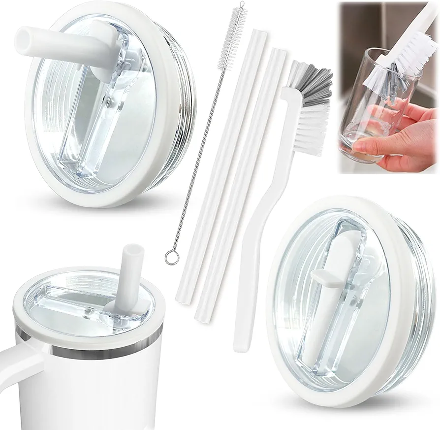 2 Pack 40 oz Tumbler Flip Straw Lid Replacement Fit for Stanley Quencher,Spill Proof Splash Resistant Tumbler Lids，Reusable Leak Proof Tumbler Cover for Stanley Cup Accessories