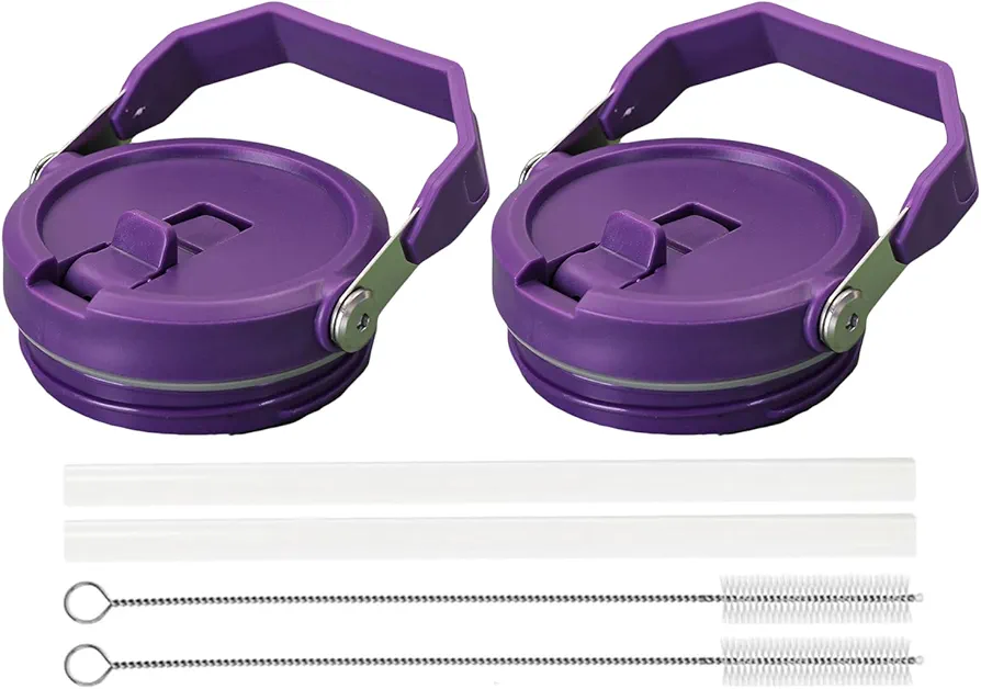 2 Pack Tumbler Flip Straw Lid for Stanley 40 oz Tumbler Replacement Lid Reusable Tumbler Cover Leak-Proof with Handle and Straw (Purple)
