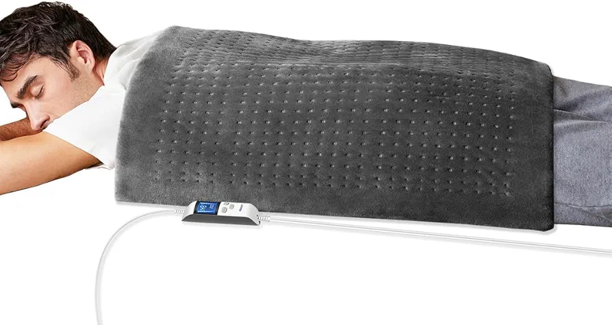 Boncare® 17"x33" Auto-Off and Stay on Extra Large Heating Pad for Back Pain Relief and Cramps with 6 Temperature Settings 5 Timers, 12.5-Foot Plug Cord for 9 Hour Off Foot Warmer (Gray)