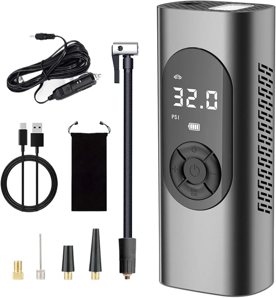 Tire Inflator Portable Air Compressor,150PSI Cordless Air Pump for Car Tires,Tire Pump with 6000mAh Battery & LED Light Suitable for Cars, Bikes, Balls, Motorcycles, YY-AC1004-B-2