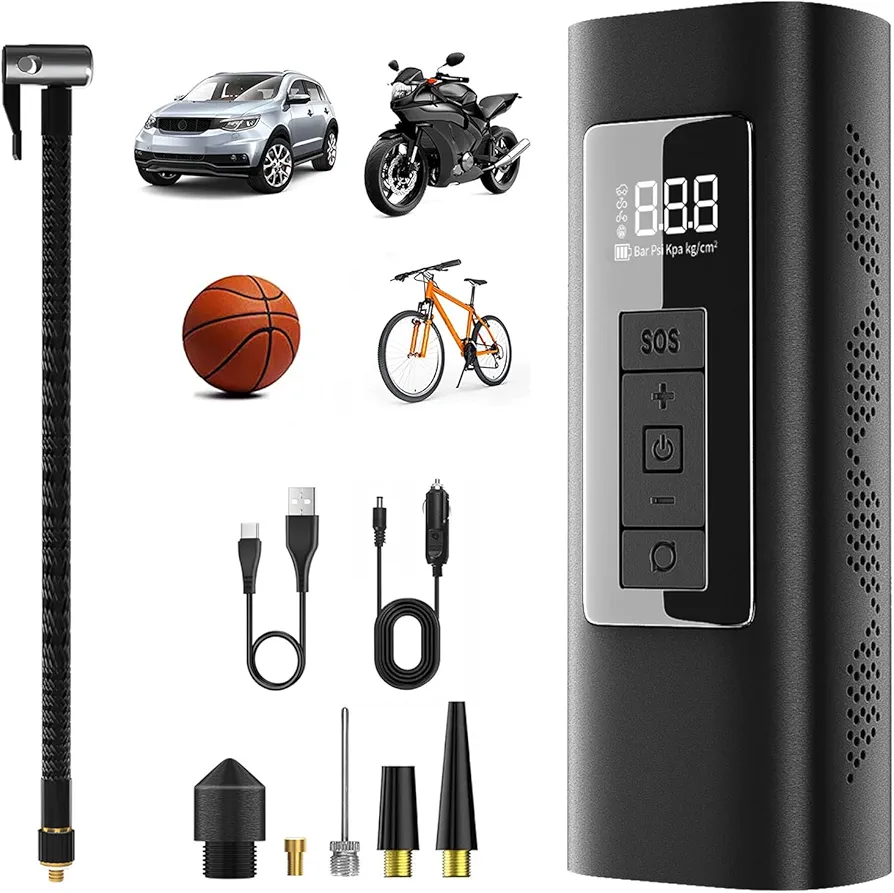 Portable Air Compressor Tire Inflator for Bike, 150 PSI Cordless with 6000mAh Power Bank Charger, Accurate Pressure LCD Display, Air Pump for Bicycle/Motorcycle/Car/Balls