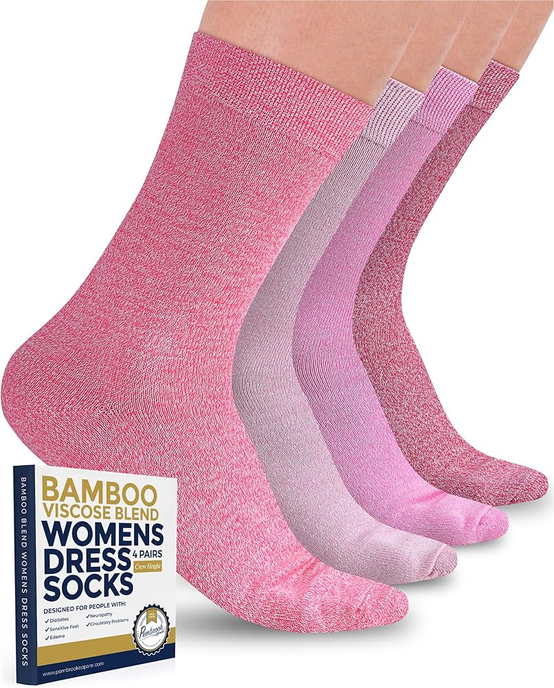 Pembrook Bamboo Viscose Dress Socks Women - 4 Pairs Crew Thin Socks Women | Moisture Wicking Womens Trouser Socks