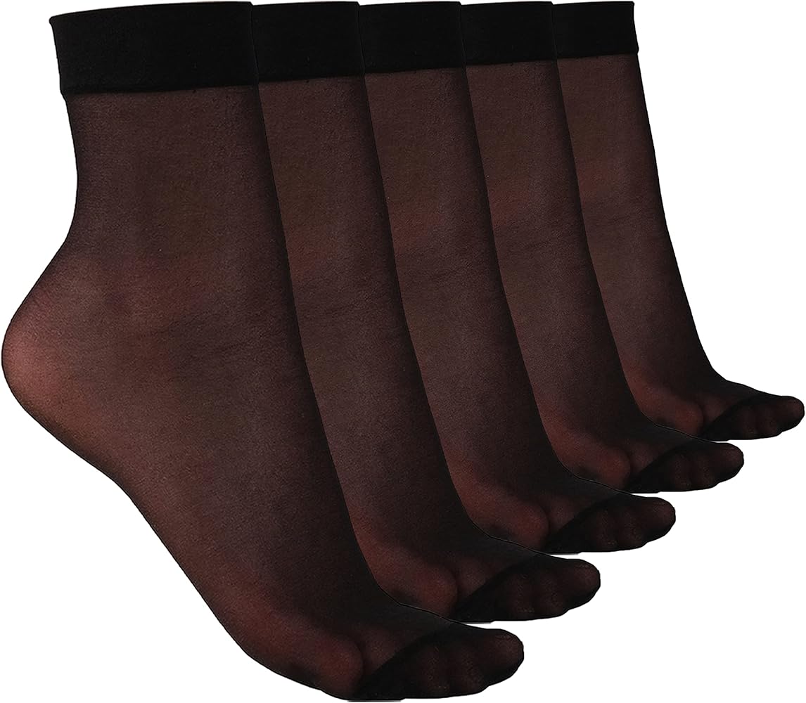 Ankle High Sheer Socks for Women, 5 or 10 Pairs in Gift Box, Black - Nude Colors Breathable Compression Nylon Hosiery