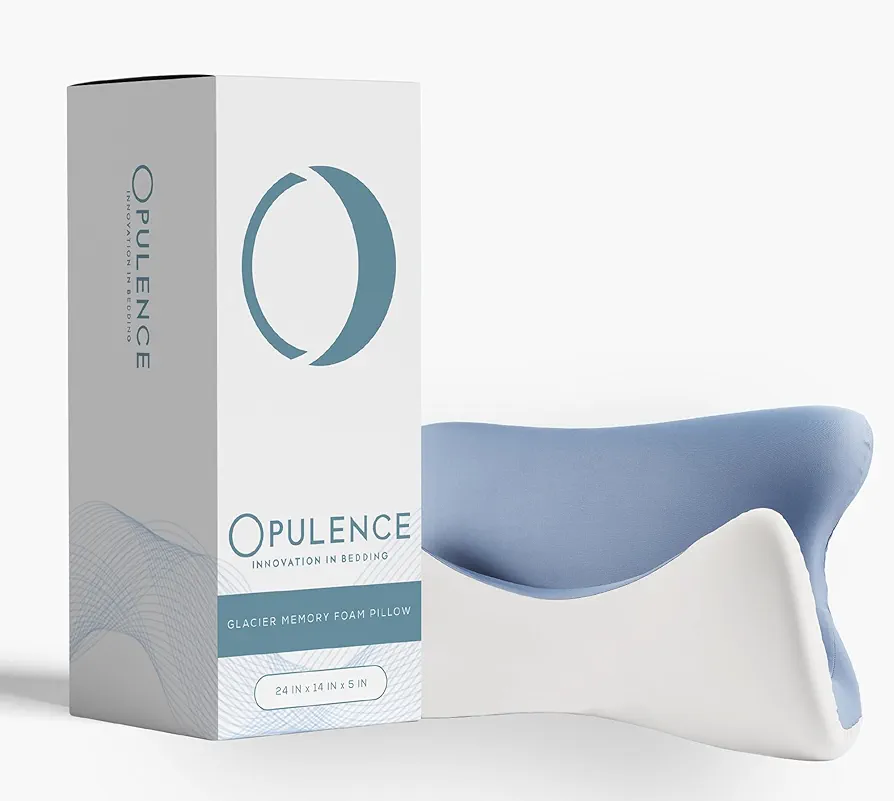 OPULENCE Glacier Ergonomic Cooling Pillow for Neck & Spine Support – Breathable Contour Design for Side & Back Sleepers – Dual-Tone, Machine Washable Cover, Oeko-TEX Standard 100
