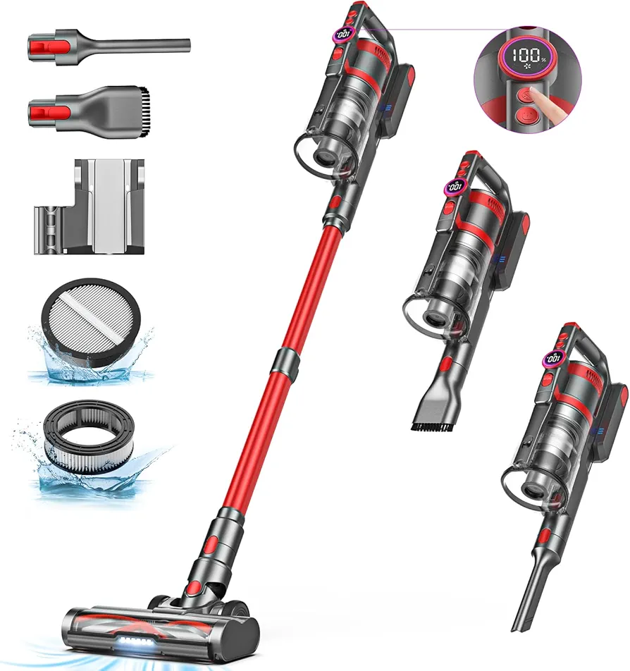 Cordless Vacuum Cleaner, 40Kpa/500W Vacuum Cleaners for home, Max 55 Mins Runtime,2024 Newest Dual Handle Stick Vacuum with Smart Display,Anti-Tangle Lightweight Vacuum for Pet Hair/Carpet/Hard Floor