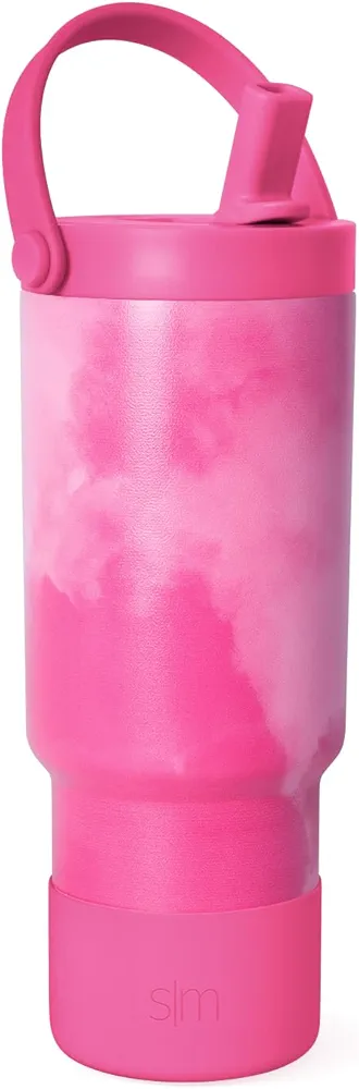 Simple Modern Trek Pivot | 24oz Kids Flip Straw Tumbler with Handle and Silicone Boot | Insulated Water Bottle Stainless Steel Cup | School Travel Jug | Pink Whimsical Tie Dye