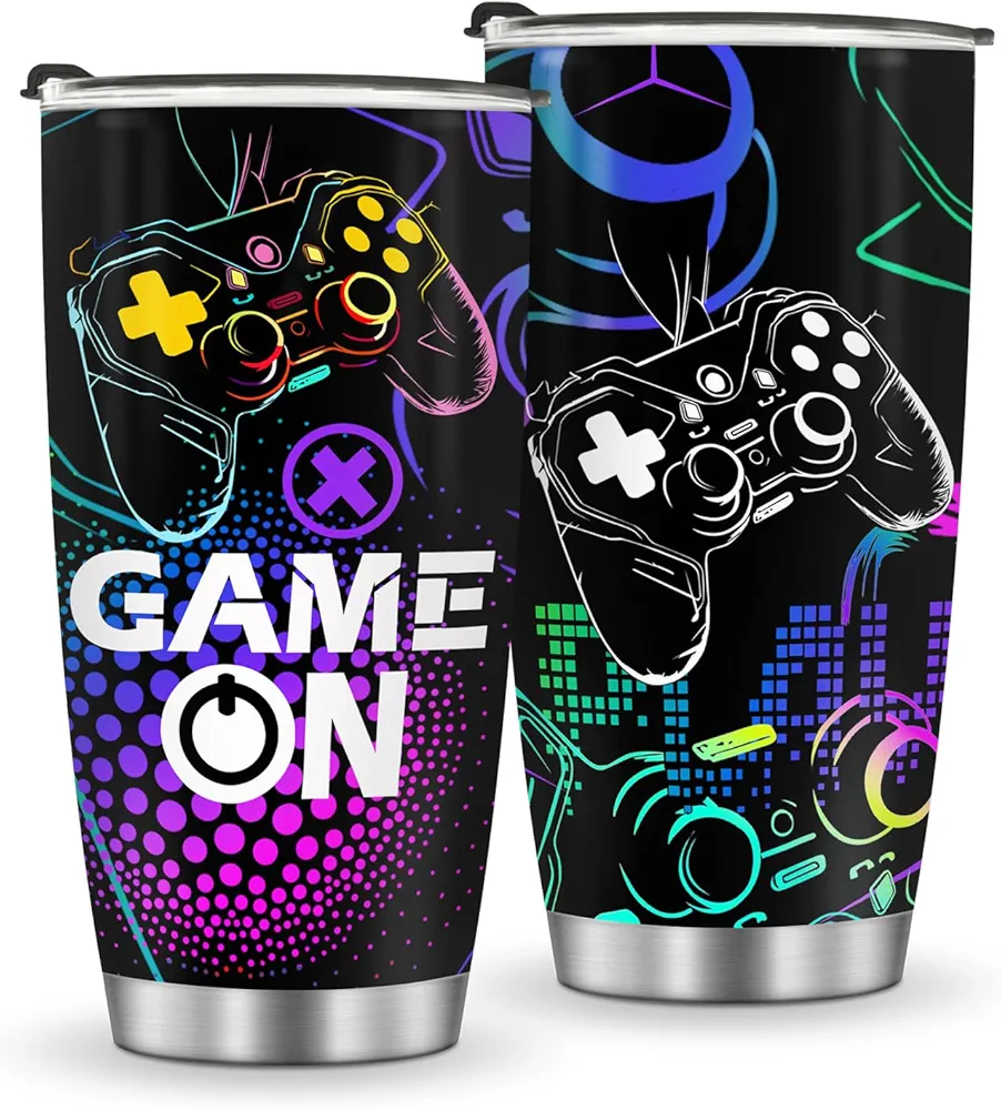 Jekeno Gamer Mug Tumbler Boys Gifts - Gaming Gamepad Presents for Kids Teens Men Son Dad Boyfriend Husband Father Easter Birthday Christmas Video Game Controller Cup 20oz Stainless Steel