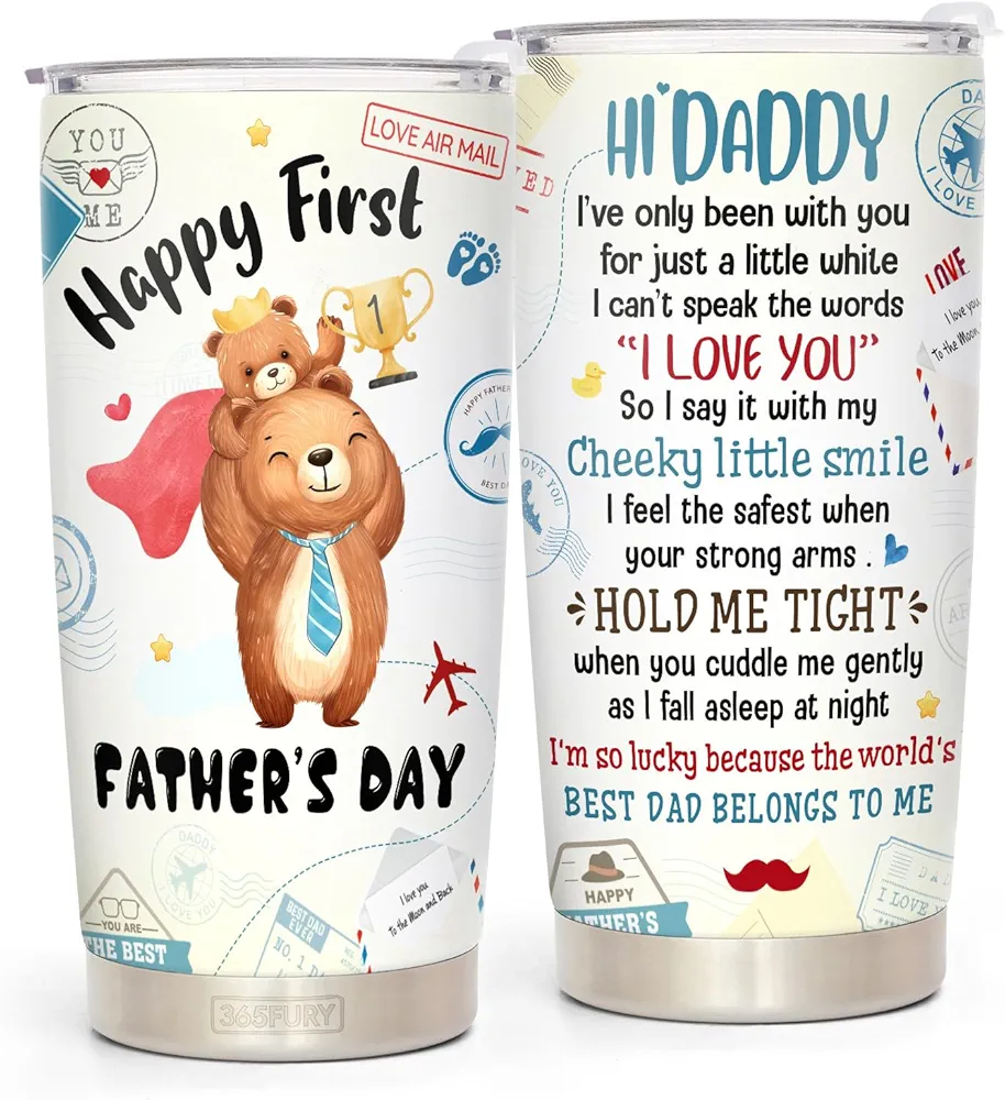 First Fathers Day New Dad Gift From Baby Son, Girl, Wife - 1st Fathers Day Best Gifts For Son - First Time Dad Travel Coffee Mug -1st Dad Double Wall Vacuum Insulated Stainless Steel Tumbler 20oz