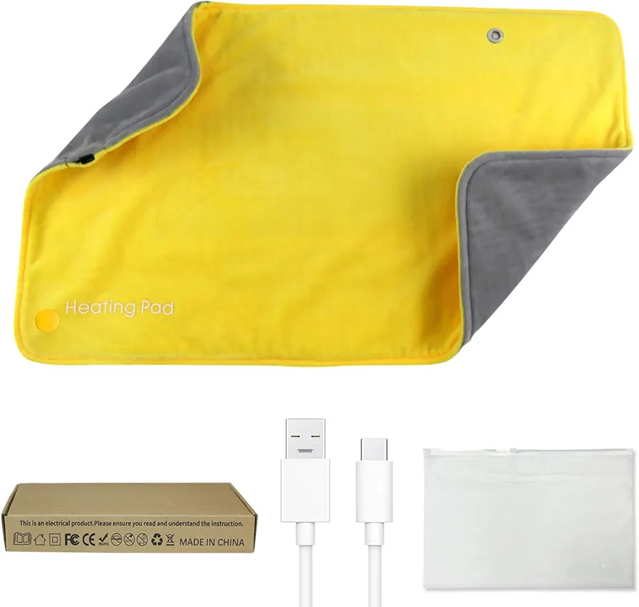 BFYDOAA USB Heating Pad 30 x 60cm Portable Electric Heat Pad for Neck, Back, Shoulders, Cramps - 2 in 1 Hand Warmer Pouch and Pad for Women Men(Yellow)