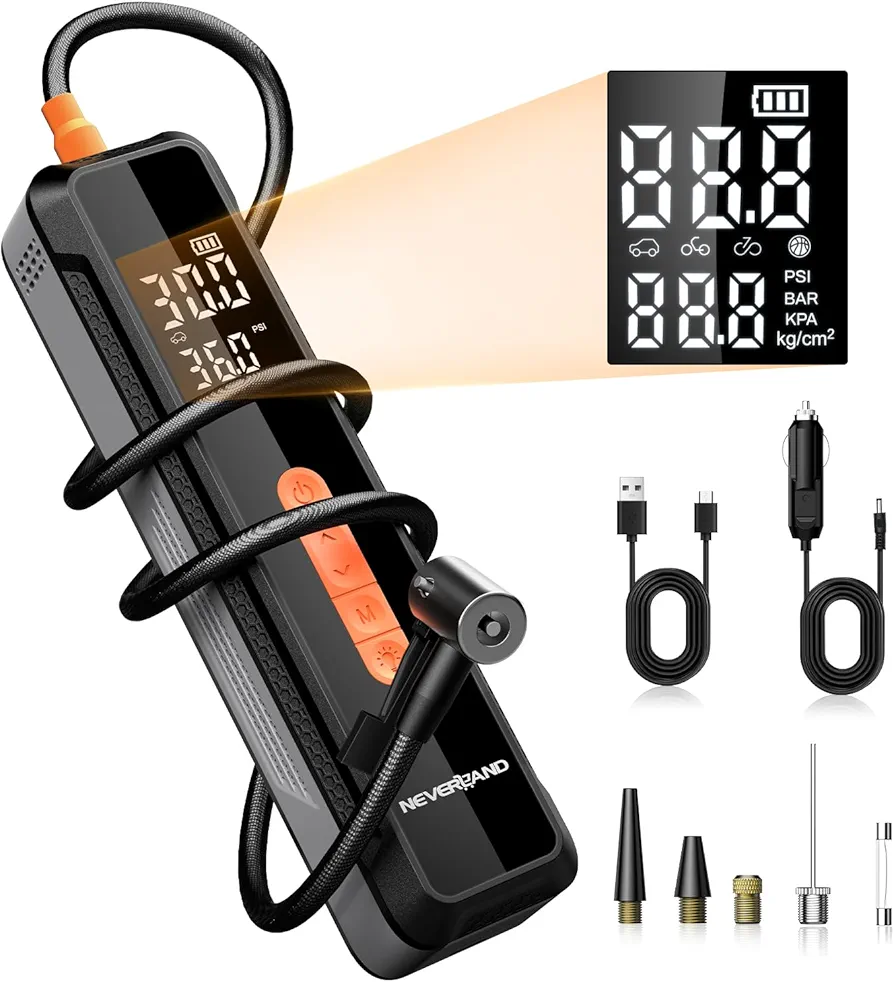 NEVERLAND Tire Inflator Portable Air Compressor with 20000mAh Battery, 150 PSI Air Pump for Car Tires, 12V DC Electric Tire Pump with Pressure Gauge LED Light for Car, Bike, Motorcycle, Ball