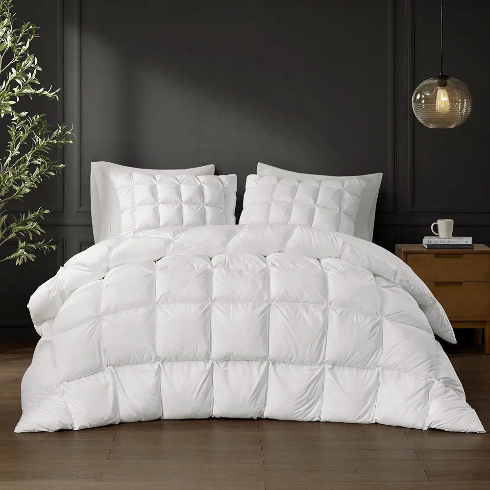 Madison Park Queen Comforter, Overfilled High Desity Down Alternative Fill Winter Comforter, 3D Puff Jump Tack Quilted Microfiber Fluffy Comforter, Corner Loops, Stay Puffed, Full/Queen, White
