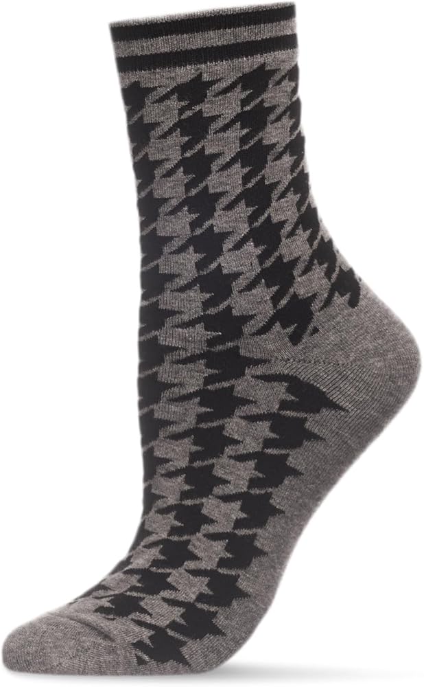 MeMoi Women's Classic Houndstooth Cotton Blend Crew Sock