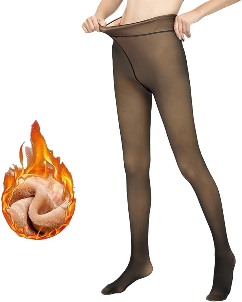 Mitid Fleece Lined Tights Women Leggings Thermal Pantyhose Fake Translucent Opaque High Waisted Winter Warm Sheer Tight