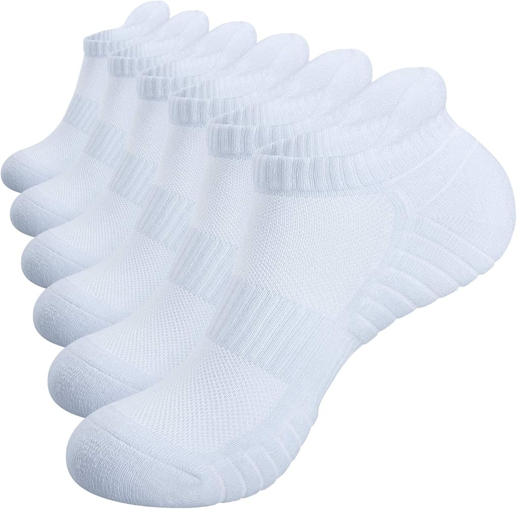TANSTC Mens Socks, 6 Pairs Anti-Blister Cushioned Breathable Running Cotton Socks, Athletic Ankle Sports Socks
