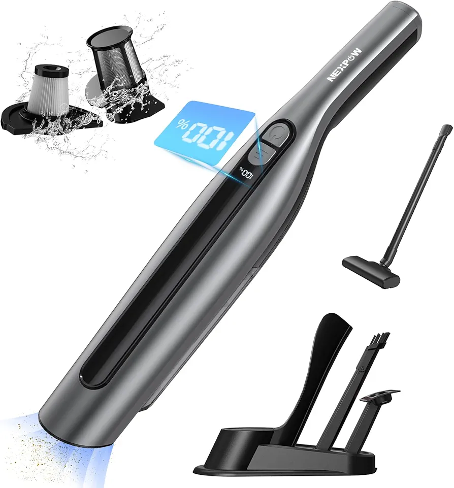 NEXPOW Car Vacuum, 18000PA Handheld Vacuum Cordless with Rechargeable 7500 mAh Battery, Portable Hand Vacuum with 2 Suction Modes, Small Vacuum Cleaner High Power with Dual Filter and Digital Screen