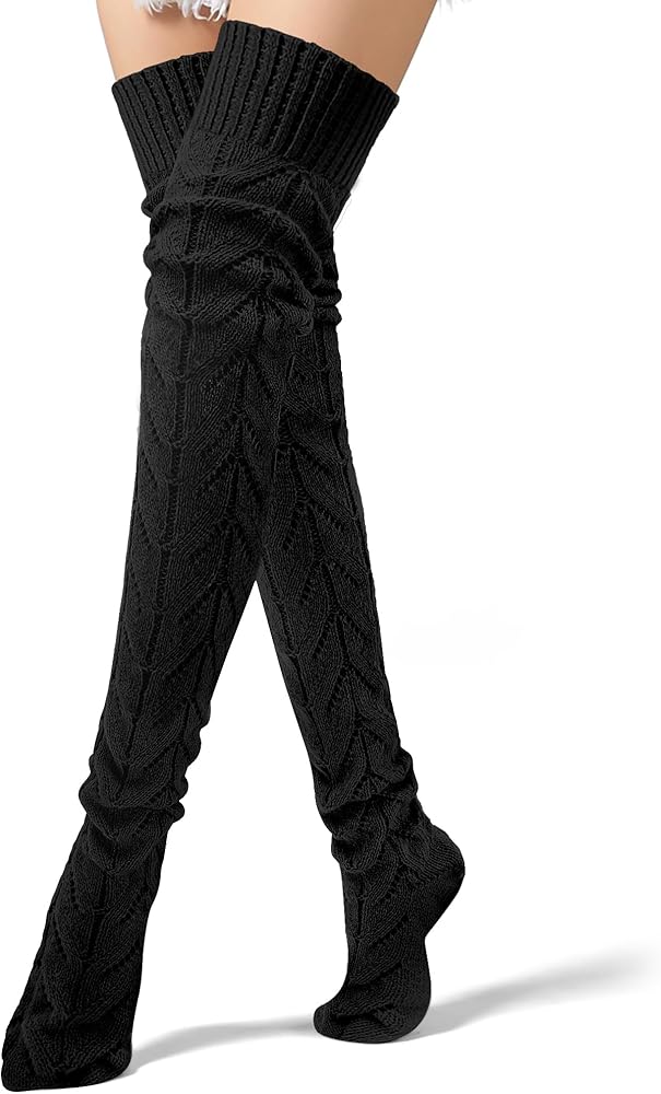 VIBILIA Thigh High Socks Cable Knit Boot Socks Over the Knee Extra Long Leg Warmers for Women Winter Warm Fashion