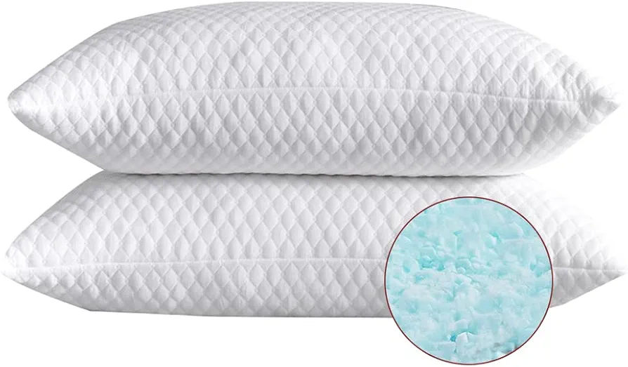 NTCOCO 2 Pillows, Shredded Memory Foam Bed Pillows for Sleeping, with Washable Removable Cooling Hypoallergenic Sleep Pillow for Back and Side Sleeper, Queen (2-Pack)
