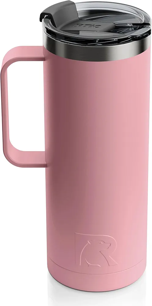 RTIC 20 oz Coffee Travel Mug with Lid and Handle, Stainless Steel Vacuum-Insulated Mugs, Leak, Spill Proof, Hot Beverage and Cold, Portable Thermal Tumbler Cup for Car, Camping, Dusty Rose