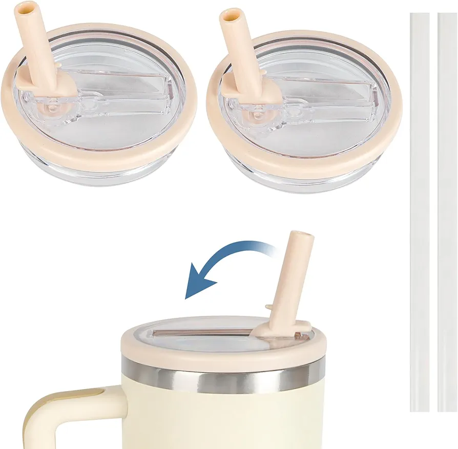 2 PCS 40 oz Tumbler Flip Straw Lid Replacement Fit for Stanley Quencher, Leak-Proof Splash Resistant Replaceble Tumbler Cover for Stanley Cup, Spill Proof Lid for 40 oz Stanley Accessories (Lvory*2)
