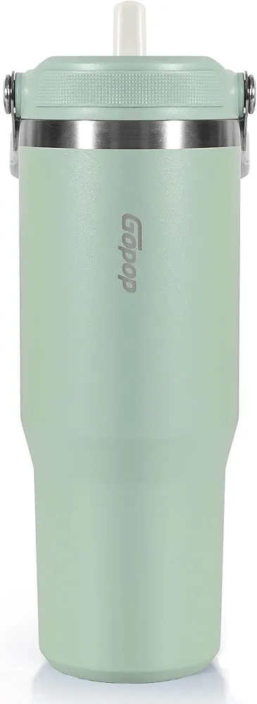 30 oz Tumbler with Flip Straw - Vacuum Insulated Stainless Steel Water Bottle for Home, Office or Car - Reusable Cup with Straw Leakproof Flip, Cold up to 24h, Mint