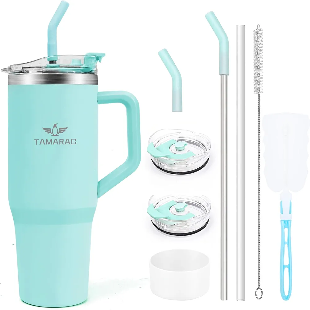Tamarac 40 oz Tumbler With Handle and Straw Lid Wall Vacuum Reusable Stainless Steel Insulated Water Bottle Travel Mug Cup Modern Insulated Tumblers Cupholder Friendly