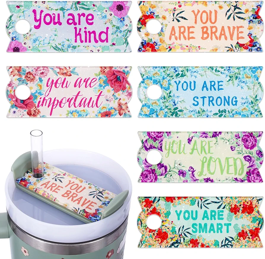 Inspirational Christian Plates for Stanley Cup - 6 Pcs Religious Bible Verse Lid Topper Flower Saying Tumbler Tag Aesthetic Personalized Quotes Gifts for 40 oz Cup Straw Cover Accessories