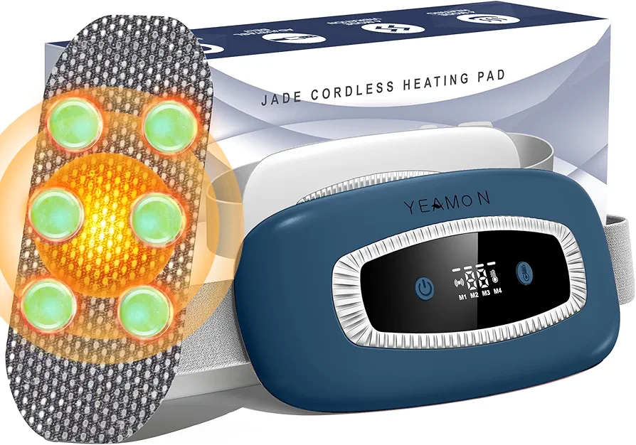 Nature Jade Electric Heating Pad, Portable Menstrual Heating Pad, 6 Hours Battery Life Portable Cordless Rechargealbe Reusable Massage Heating Pad for Cramps,Back Pain Relief(Dark Bluegreen)