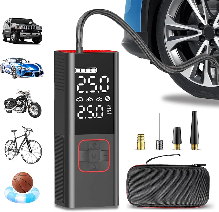 Tire Inflator Portable Air Compressor, 160PSI Portable Air Pump for Car Tires, Automatic Air Compressor with 20000mAh Rechargeable Battery for Car, Bike, Motorcycle, Bicycle and Ball