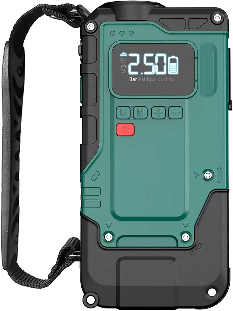 EKETE Tire Inflator Portable Air Compressor,It can carry electricity to a car With pressure gauge 2000MA rechargeable mobile power supply、LED lamp，Car, bicycle, motorcycle, ball pump